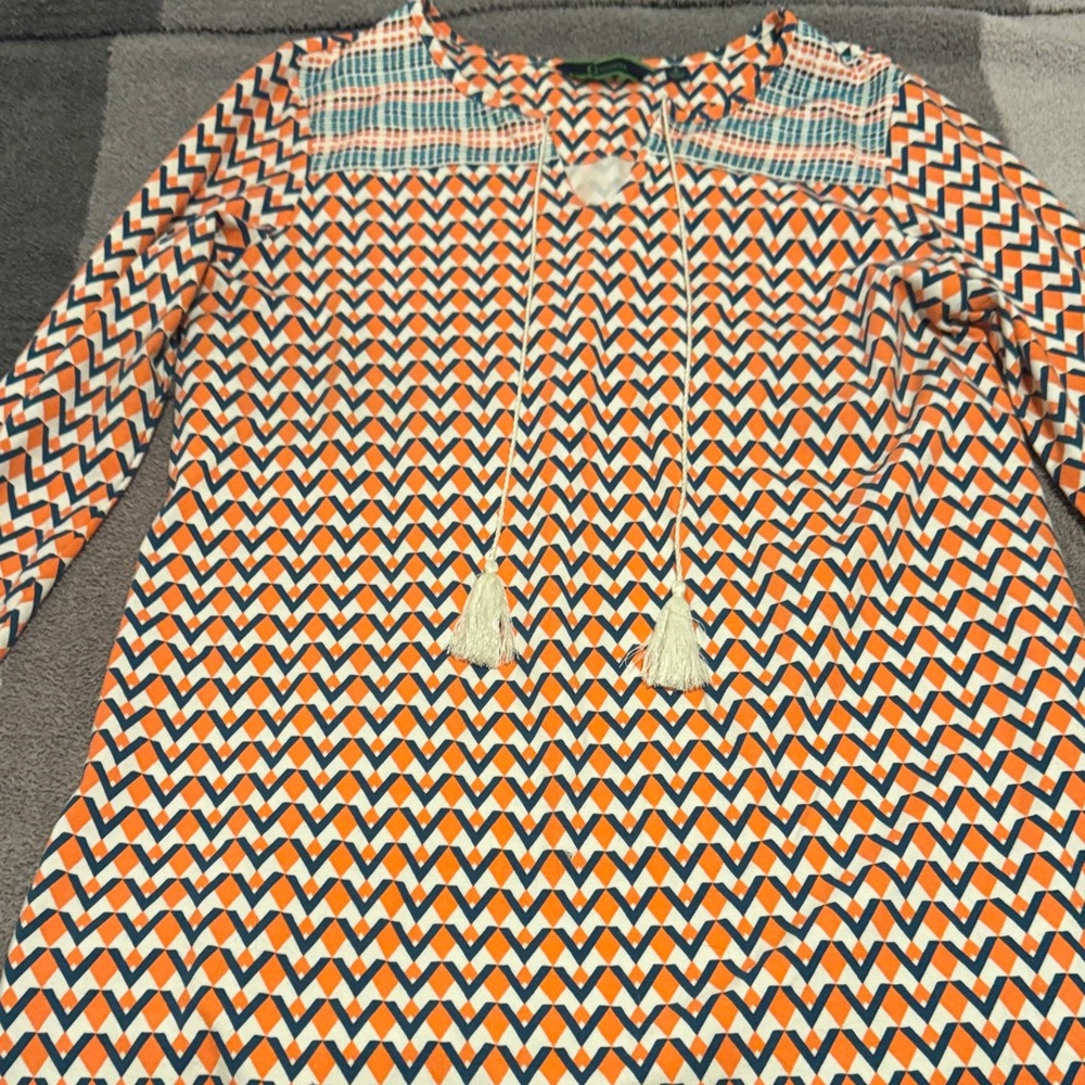 C. Wonder Orange and Blue Long Sleeve Dress